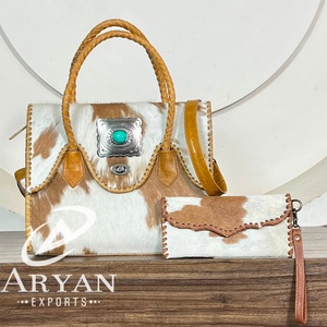 Conjunto de 2 Piezas de Alta Calidad para Mujer, Bolso Tote de Cuero Vacuno Genuino con Piedra Turquesa y Bolso de Mano de Cuero Vacuno para Mujer - Product Image 1