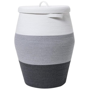 Tall Extra <b>Large</b> Cotton Rope Storage Basket with Lid Woven Laundry <b>Hamper</b> for Clothes Towels Home Organization - Product Image 1