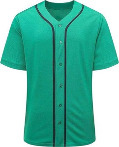 <b>Green</b> V-Neck Baseball Jersey Short Sleeve Button Front <b>Mesh</b> Athletic <b>Top</b> Adult Breathable Sportswear - Product Image 1