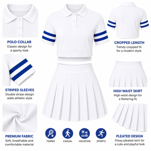 Ensemble polo et jupe plissée blanc 2 pièces Cosh International Sisterhood Sorority, manches courtes, respirant, séchage rapide, pour l'extérieur - Product Image 5