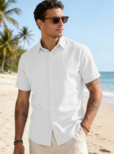 Men's Summer <b>Short</b> <b>Sleeved</b> Solid Color Simple Casual Business Commuting <b>Cardigan</b> with Button up Collar Shirt - Product Image 4