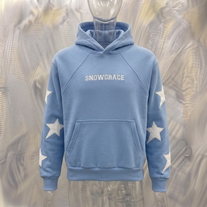 Sudadera con Capucha Azul Claro Snowgrace con Estrellas Blancas y Logotipo Frontal, Unisex, Informal, para Otoño - Product Image 3