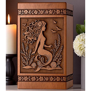 Handcrafted Mermaid Cremation Urn: Engraved Wooden <b>Memorial</b> <b>Keepsake</b> <b>Memorial</b> <b>Keepsake</b> by AYAANS - Product Image 1