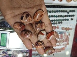 พลอยแจสเปอร์สีน้ำตาลเขียวลายพิมพ์ทำมือ - หินรูปไข่ขัดเงาสำหรับทำเครื่องประดับขายส่ง - Product Image 2
