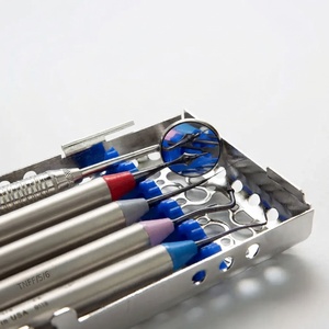 Kit d'instruments chirurgicaux dentaires avec miroir et sondes, poignée moletée argentée, classe I, manuel - Product Image 1
