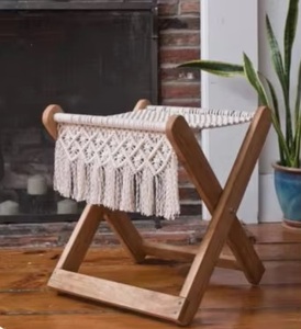 Wholesale Lightweight <b>Stackable</b> Bamboo Stool Blue Crochet Seat Pink Heart Tassels Modern Design Home Furniture Bone Inlay - Product Image 3
