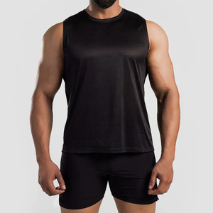 Camiseta sin mangas de punto para hombre con logo personalizado, cuello redondo, color negro, de secado rápido, chaleco deportivo de color liso con paneles laterales de malla, al por mayor - Product Image 1
