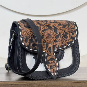 Vintage Cowhide Tooled Genuine Leather Crossbody Handbags Stylish Floral Design <b>Women</b> Crossbody Shoulder <b>Messenger</b> <b>Bag</b> - Product Image 3