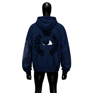 Sweat-shirt décontracté bleu marine à fermeture éclair, manches régulières, coupe oversize, design streetwear, logo imprimé sur le devant, en molleton bouclette, coton urbain brodé - Product Image 2