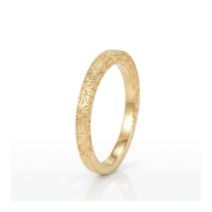 Bague de mariage vintage gravée en or jaune 14 carats, style Art Déco antique, bague éternité avec détails Milgrain, plaqué rhodium, OM GEMS, 1,90 g, pour soirée - Product Image 4