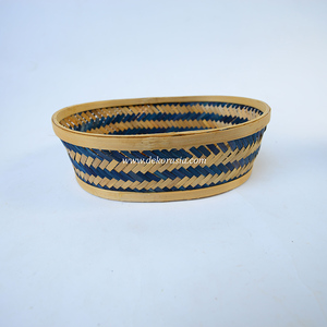 Cesta Tejida a Mano de Bambú Ecológico, Forma Ovalada, Rayas Azules, Decoración Natural para el Hogar, Caja de Almacenamiento - Product Image 2
