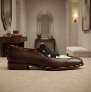 Chaussures habillées pour hommes en cuir véritable à imprimé vache, bout pointu, à lacets, respirantes, toutes saisons, semelle extérieure en caoutchouc - Product Image 4