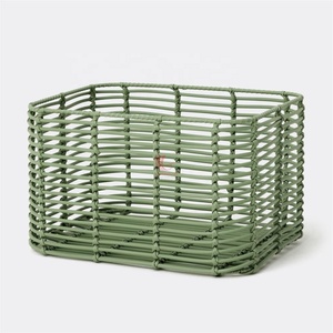 Green Rattan <b>Storage</b> Basket Wicker Organizer <b>Bin</b> with Handles Modern Kitchen Home Office - Product Image 2