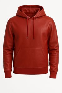 Men's Premium PU <b>Leather</b> Hooded Tracksuit Set – Casual Pullover Hoodie & Jogger Pants Sportswear <b>Outfit</b> - Product Image 3