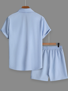 Conjunto Casual de Playa para Hombre, Tendencia 2026, Diseño Sencillo, Conjunto Azul de Verano con Pantalones Cortos Blancos para la Playa - Product Image 2