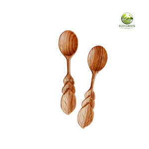 Cuillère en bois artisanale avec manche en forme de feuille, écologique, durable, design classique, ustensiles de cuisine - Product Image 5