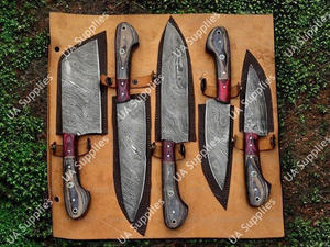 Couteaux de cuisine professionnels UA Supplies en acier Damas fait main, motif torsadé, ultra-affûtés, à lame pleine, légers et uniques - Product Image 4