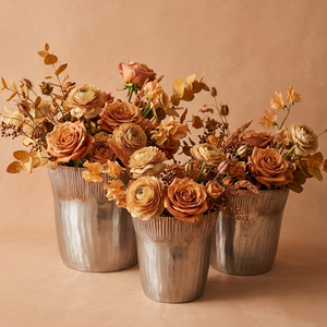 Silver Metal Flower <b>Vase</b> Set Modern Textured Three Piece Collection Industrial Tabletop Decorative <b>Unique</b> Handcrafted Pieces - Product Image 2