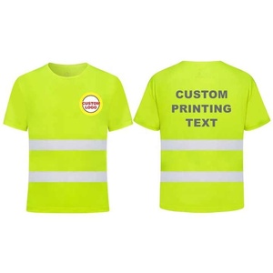 Men's High Visibility Reflective <b>Work</b> T-Shirt Short Sleeve Yellow with Two <b>Black</b> Stripes Polyester Material - Product Image 2