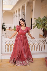 Indian Traditional Stunning Gown in Silver Crunchy with Embroidery Work for Wedding Occasion and festive Party for Women Wear - Product Image 2