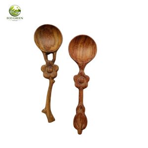 Cuillères de service en bois, manche en bois rouge, design zen asiatique, plaqué or rose, écologiques, manche long, jeu sensoriel Montessori, naturel - Product Image 1