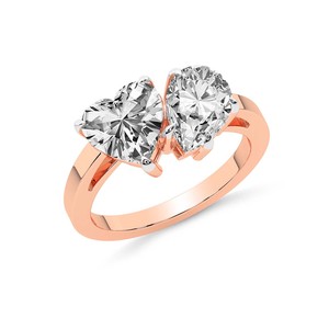 Anillo de Oro Sólido de 18k con Corte Clásico, Modelo d Meg, Dos Piedras en Forma de Pera y Corazón, Anillo Toi et Moi con Diamantes Cultivados en Laboratorio, Calidad VS1, VVS1 - Product Image 6