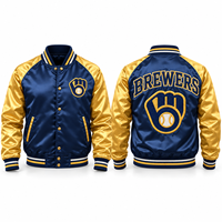 Blouson en satin style bomber pour tenues de club, vêtements d'extérieur décontractés et streetwear, avec patchs en chenille et impression sérigraphique, pour commandes en gros