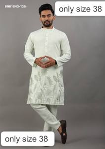 <b>Top</b> Quality Linen Cotton with Embroidery-Thread Pattern Readymade Full-Sleeve Kurta-Matching Polo Pant Set Wholesale Supply - Product Image 5