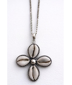 Handmade Cowrie Shell <b>Cross</b> Pendant with Sterling Silver Plated Finish Bohemian Beach Necklace Coastal Inspired Women's Jewelry - Product Image 5