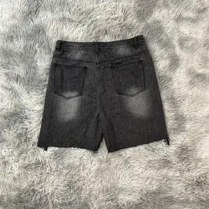 Pantalones Cortos de Mezclilla Casuales Personalizados para Hombre, Largos hasta la Rodilla, 100% Algodón, Holgados, Cintura Elástica, Diseño Vintage, Lavado Ácido, Desgastados, de Alta Calidad - Product Image 2