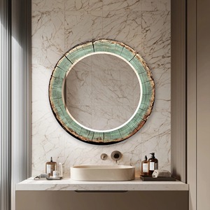 REHMAN CRAFT Handmade Rustic Tree Ring <b>Round</b> <b>Wall</b> <b>Mirror</b> with Crystal Glass and 5mm Thickness Weathered Patina Wood-Effect - Product Image 6