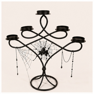 Halloween Spider Web <b>Candelabra</b> 5-Arm <b>Black</b> Metal Candle Holder for Spooky Party Decor Haunted House Centerpiece Candle Stand - Product Image 1