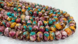 Perles rondes en nacre de Mohave rose, bleu, cuivre et turquoise, 8 mm, brin de 7 pouces - Product Image 3