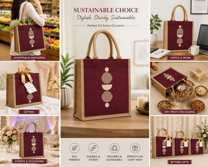 Geometric Pattern Heavy Duty Jute Shopping <b>Bag</b> <b>Medium</b> <b>Size</b> Hand Carry Tote for Beach and Groceries - Product Image 4