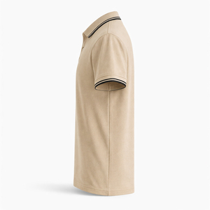 Camiseta de Golf Personalizada en Color Beige con Ribete en Contraste, Tejida en 100% Algodón, de Secado Rápido y Transpirable, Proveedor OEM ODM para Hombre - Product Image 4