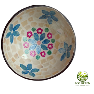 Bol en coquille de noix de coco fait main, écologique, mosaïque florale, pour la décoration de la cuisine, les salades de fruits, le riz et les desserts - Product Image 4