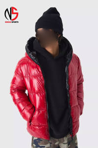 Blouson matelassé en toile à capuche zippée, rouge, coupe-vent, chaud, style hiver, nouveau modèle, rembourré, effet bulle, pour homme, chez Nurak, best-seller - Product Image 4
