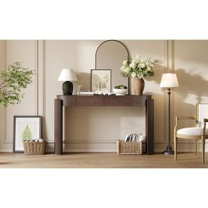 Consolle da ingresso TREXM con finitura effetto legno naturale, piano ovale scanalato e 2 cassetti - Product Image 5