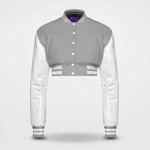 Chaqueta Varsity Corta para Mujer, Tejido de Lana, Estilo Béisbol, con Logotipo Bordado, Gran Venta - Product Image 4