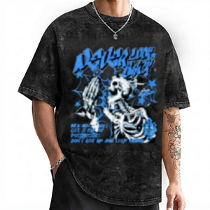 Men's High Quality T Shirt Free Shipping Custom 200 Gsm Black Cotton Tshirt Washed Black Short Sleeve Casual Loose Fit Street - Product Image 2