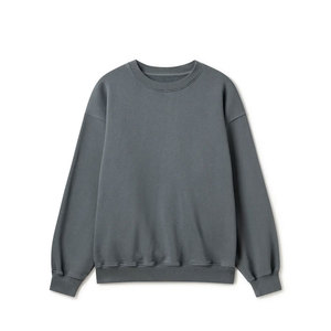 เสื้อสเวตเชิ้ตผ้าฝ้ายแท้ 100% หนานุ่ม สำหรับผู้ชายและผู้หญิง สีดำ แต่งขอบยางยืดแบบดิสเทรส คอกลม แขนยาว - Product Image 1