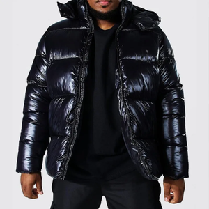 Chaqueta Acolchada con Capucha para Hombre, Negra, Rellena de Plumón, Cortavientos, Informal, de Invierno, con Cierre de Cremallera, Corte Regular, Color Sólido - Product Image 5