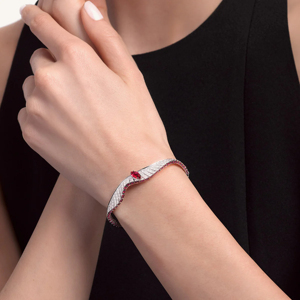 Classic Rhodium Plated Cuff <b>Bracelet</b> With <b>Ruby</b> And Diamond Accents For Women Wedding Jewelry - Product Image 1