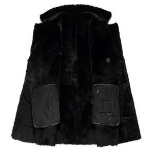 Chaqueta Larga de Motociclista para Hombre, Negra, 100% Algodón, Corte Slim, Doble Botonadura, Cuello Alto, Forro de Piel Sintética, Cortavientos, Informal, para Invierno - Product Image 3
