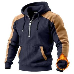 Sweat-shirt tactique à capuche en polaire pour homme, à carreaux, color-block, chaud, à manches longues - Product Image 6