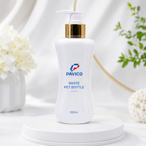 Botella de PET blanca de 200 ml con forma de cintura para gel de ducha, con bomba dosificadora para champú y acondicionador, fábrica en Vietnam. - Product Image 1