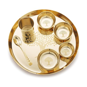 Handcrafted Pure Kansa Bronze Thali <b>Set</b> With Tree Of Life Engraving <b>6</b> Piece Ayurvedic <b>Dinnerware</b> <b>Set</b> <b>For</b> Healthy Royal Dining - Product Image 1