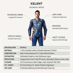 ชุดแข่งรถมอเตอร์ไซค์หนังวัว Monaco รุ่น Xelent Asphalt Kinetic 1.3 มม. สำหรับผู้ชาย ระดับ CE 2 ชุดแข่งรถแบบกำหนดเอง OEM - Product Image 5