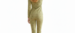 Conjunto de ropa interior térmica para mujer, camiseta y pantalón largos, capa base de otoño e invierno, forro polar, 100% algodón, cuello redondo, tejido transpirable - Product Image 5