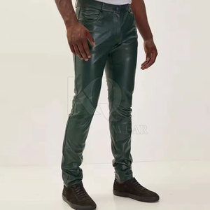 Pantalon décontracté pour homme en cuir moderne, taille mi-haute, léger, extensible, avec fermeture boutonnée, idéal pour le voyage et la pratique du vélo - Product Image 4